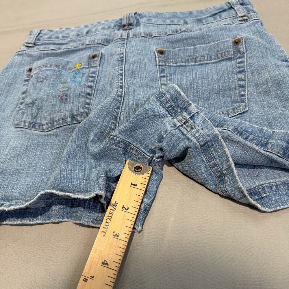 VTG Y2K Route 66 Women Blue Denim Embroider Floral Jean Short Jort 16//26-6772 - Picture 8 of 9